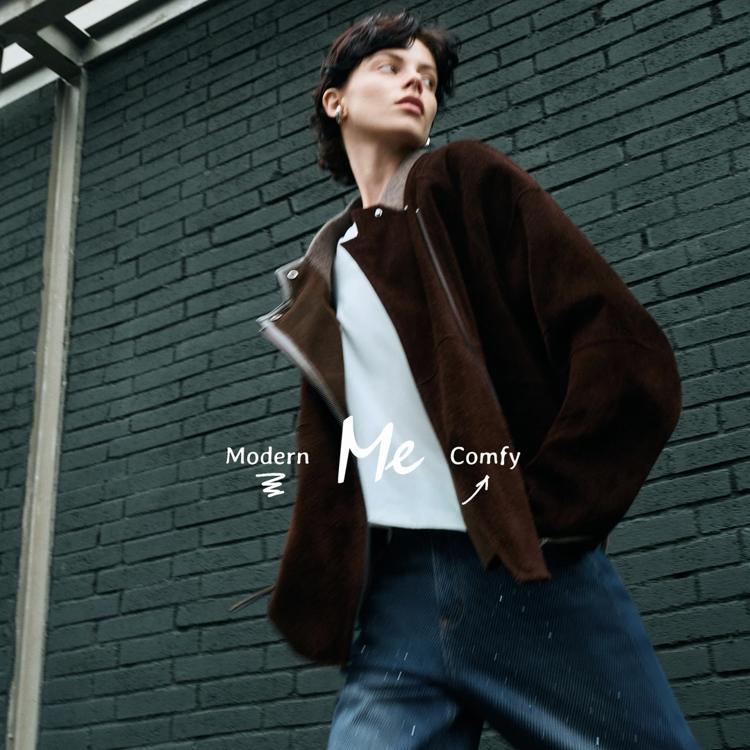 ME【腾格里皮衣】澳大利亚进口牛反绒斜裁拼接百搭真皮皮衣MESA0043