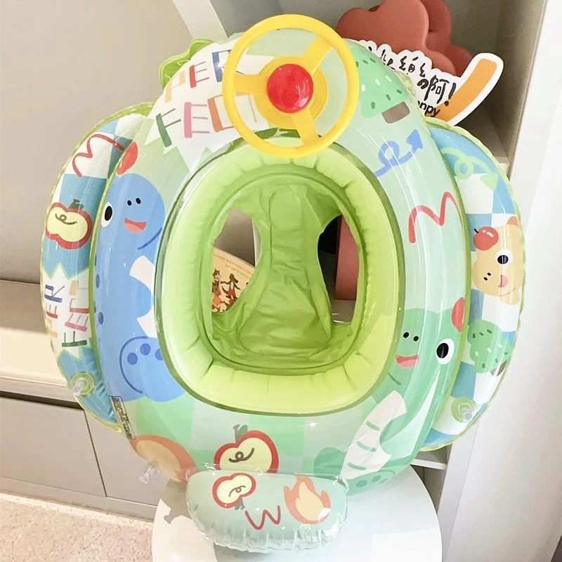 儿童游泳圈恐龙方向盘加厚座圈男孩戏水装备婴幼儿游泳坐艇救生圈