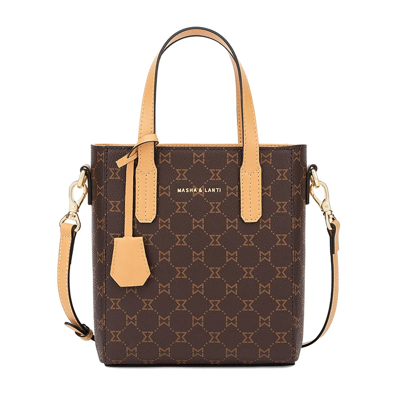 轻奢休闲复古棕色气质时尚百搭女士经典印花单肩手提包3467