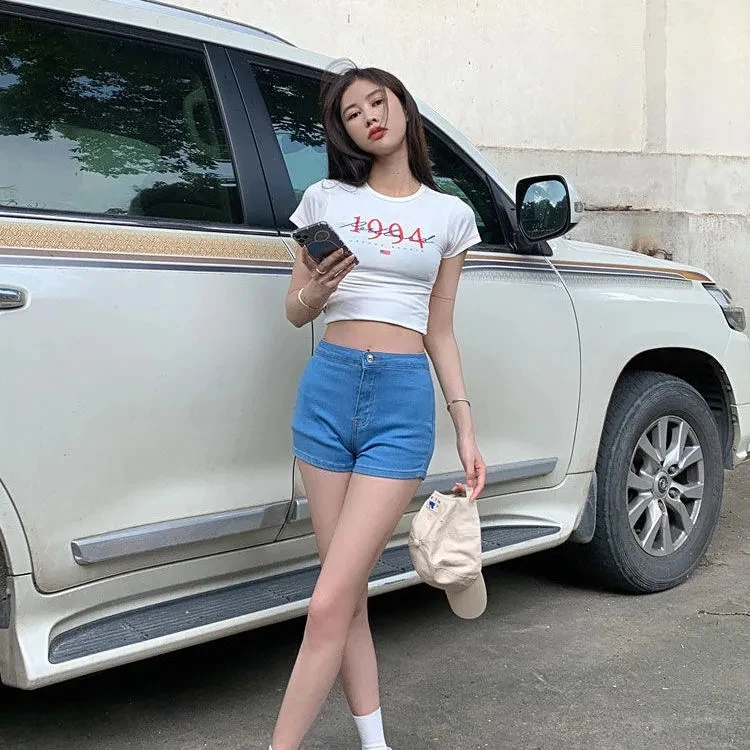 小个子牛仔短裤女夏2024新款辣妹纯欲弹力高腰显瘦百搭热裤超短裤