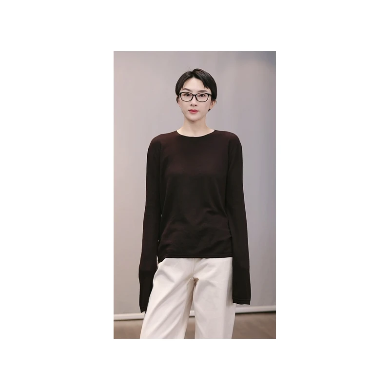 【山羊绒+桑蚕丝】女士高档新款针织衫气质打底圆领上衣S88137