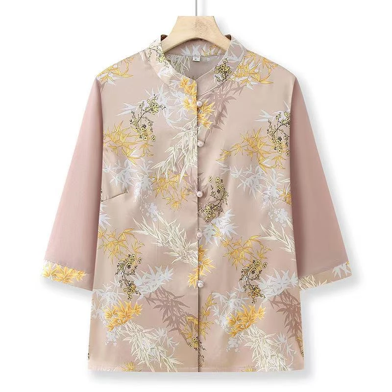 9296-妈妈夏季新中式衬衫夏装女唐装高贵国风衬衣衣服【A5-2-2】