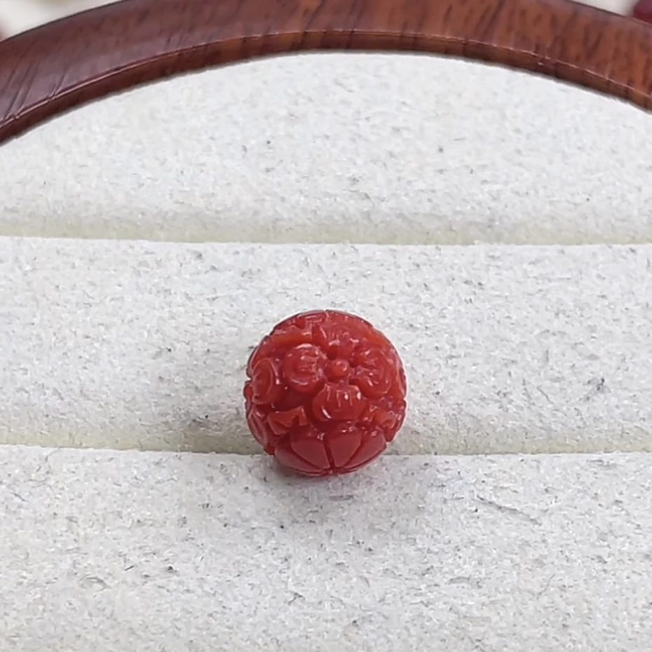 天然红珊瑚雕刻圆珠配件