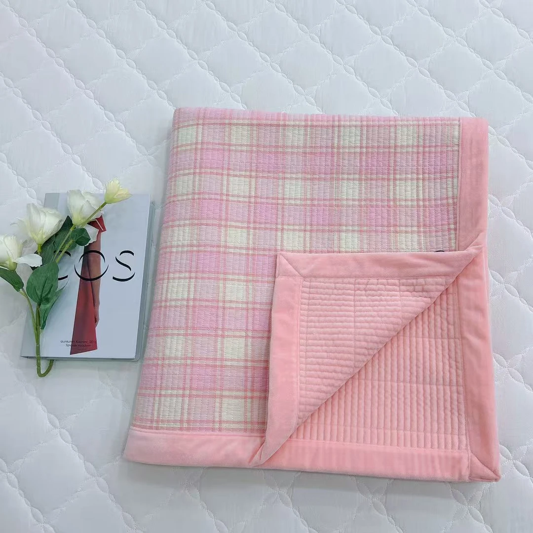 【小床盖】1×2.1米 全棉色织水洗棉加绒床盖 小床床盖床边毯