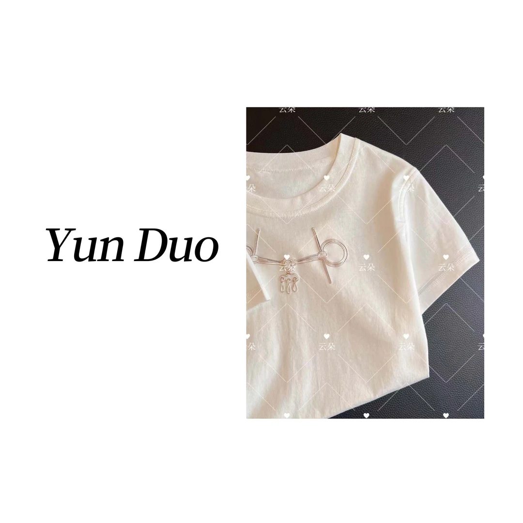 云朵定制 经典马衔扣立体浮雕印花白短袖T恤LB31