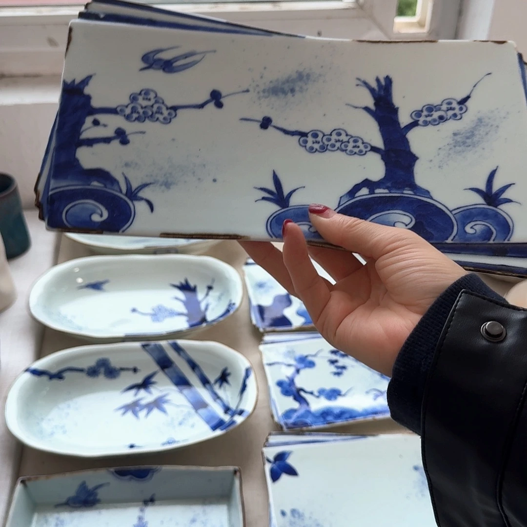 瓷片伊万里烧27厘米长角盘花鸟