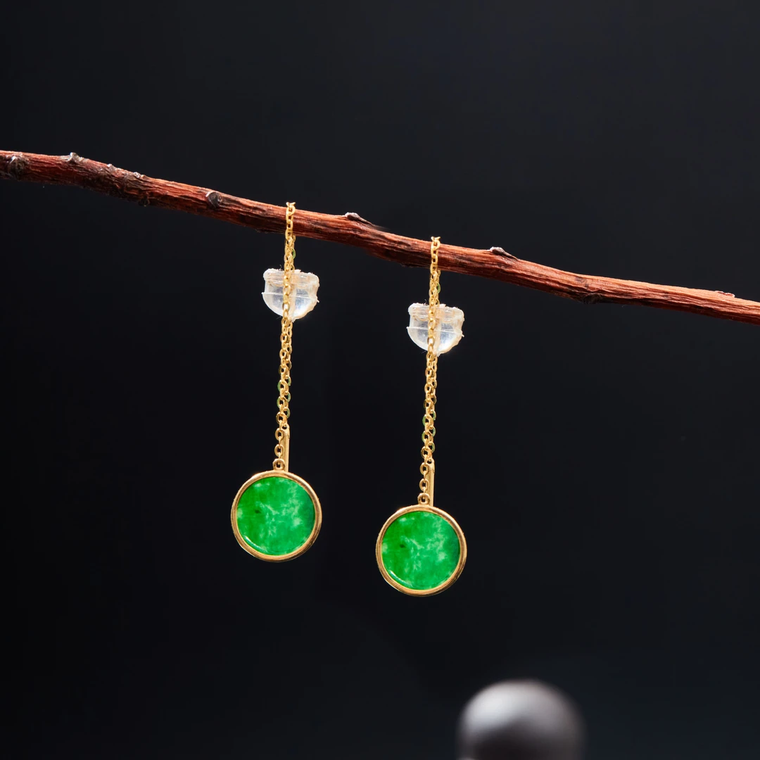【云上雅岚】和风丨C48429-18K翡翠耳线-8.5mm-多样性发一件