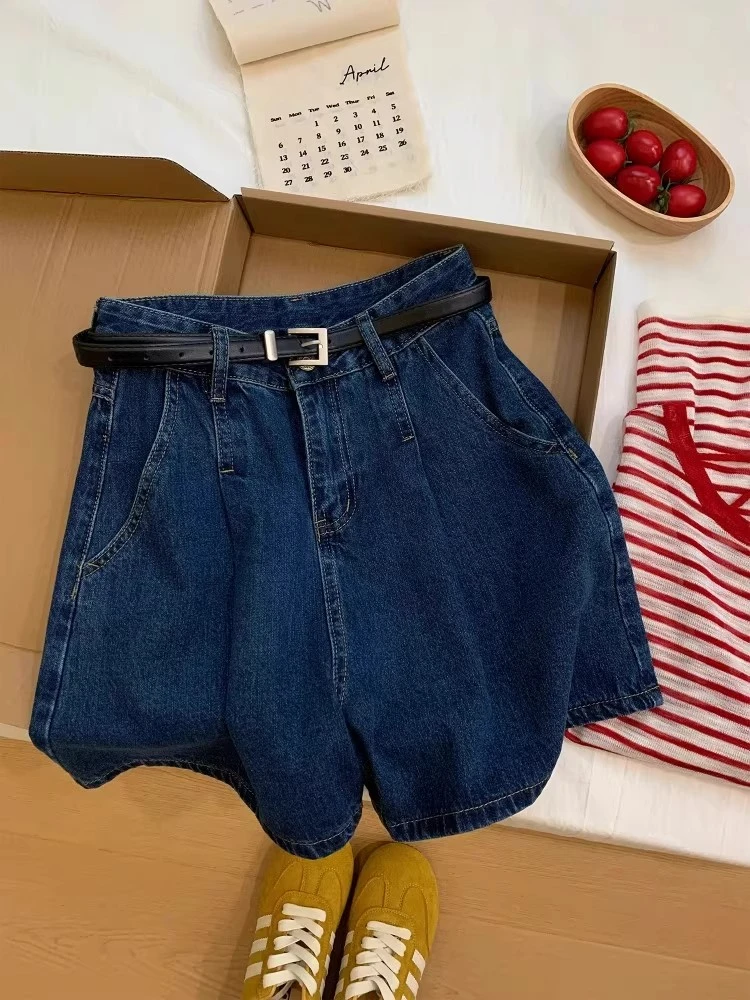 复古牛仔短裤女夏季薄款2025新款高腰宽松显瘦休闲阔腿百搭四分裤
