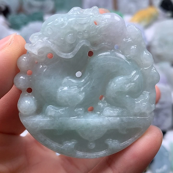 翡翠未镶嵌颈饰仿古龙行天下两面工艺卡厚12+