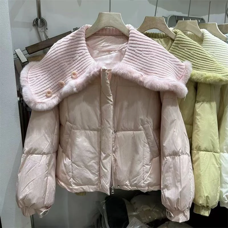 针织领女短款上衣娃娃领设计感面包服潮