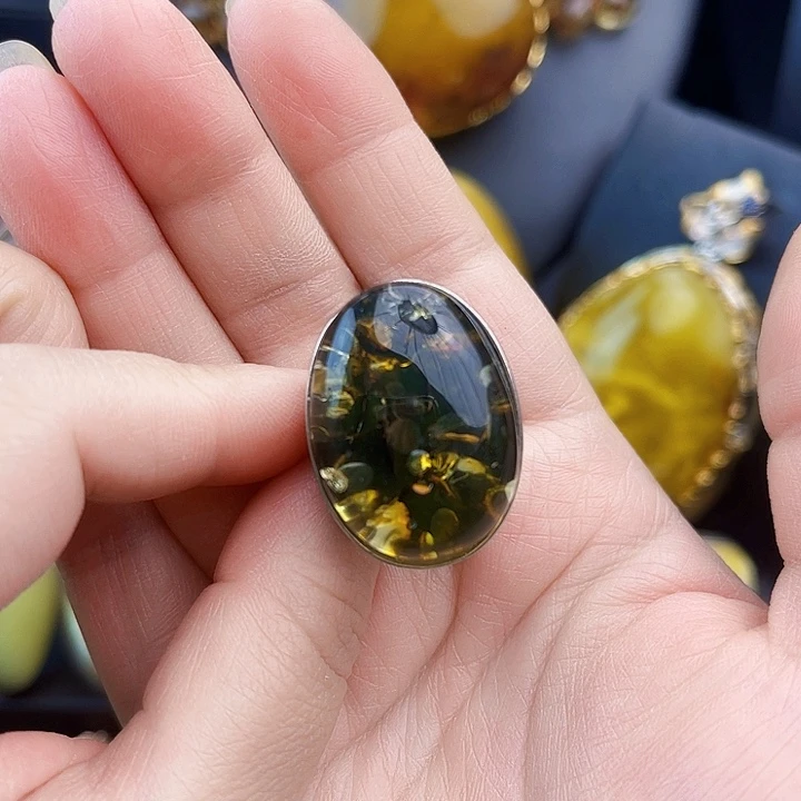 琥珀银S925镶嵌裸石