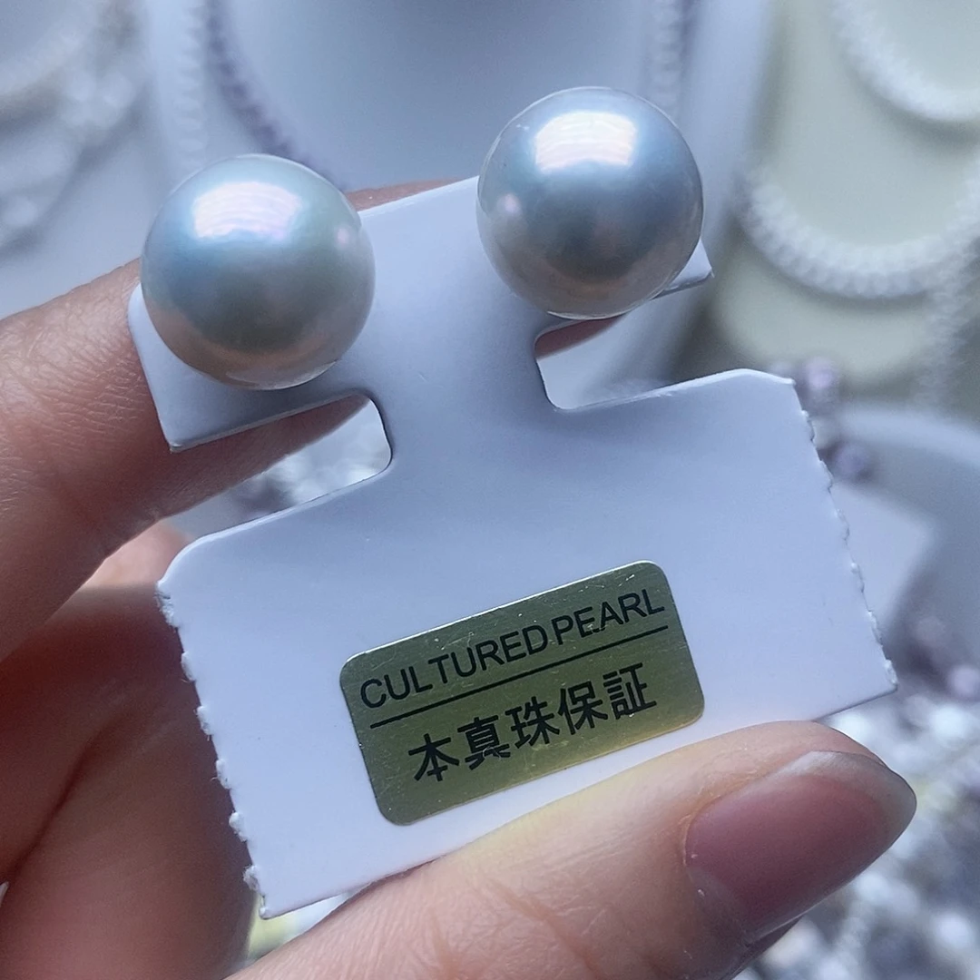 银S925镶嵌耳钉淡水珍珠