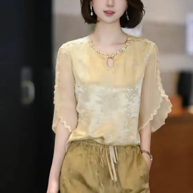 新中式国风气质衬衫女时尚百搭新款古风高级感轻薄款中袖时尚上衣