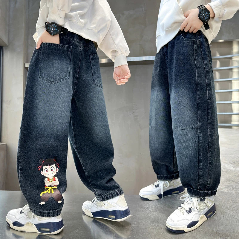 男童哪吒牛仔裤春秋季2025新款儿童深秋厚实长裤男孩秋装宽松裤子