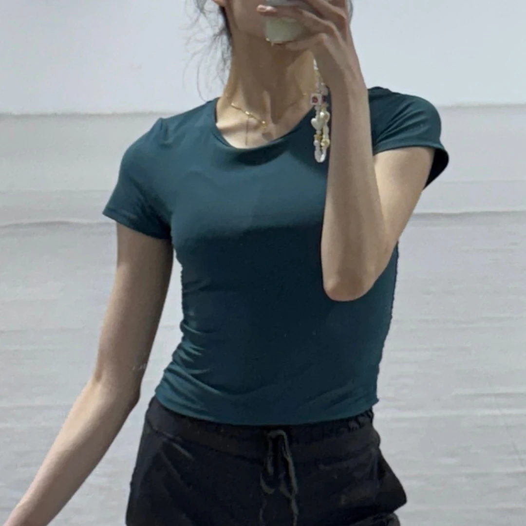 花天使圆领短袖裸感透气夏季舞蹈练功专用服装休闲速干跳舞上衣