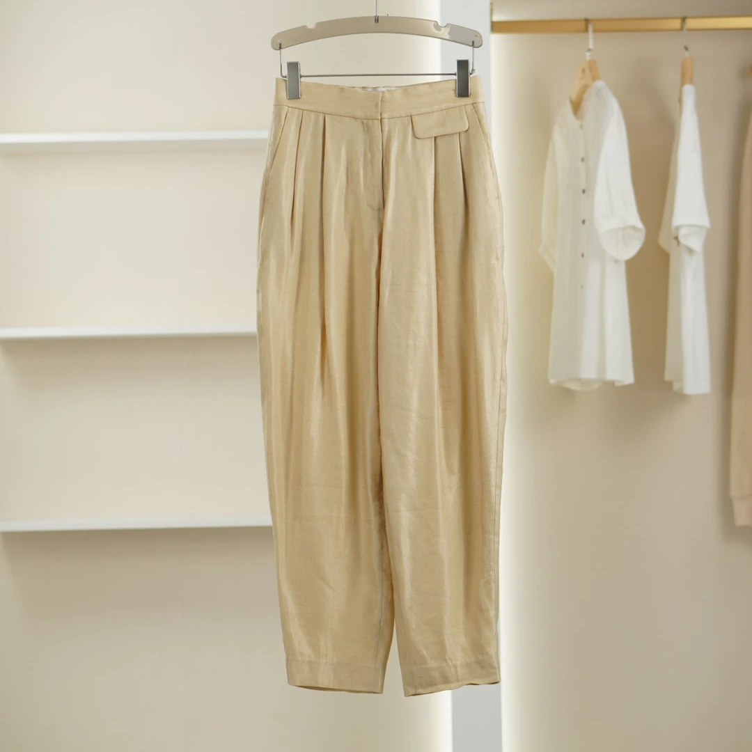 麦迪尚品【H】K388 春款简约卡其长裤品牌折扣撤柜女装