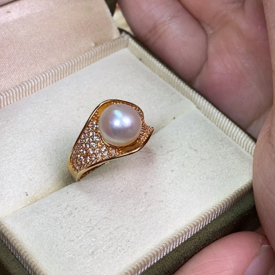 银S925镀金镶嵌戒指淡水珍珠