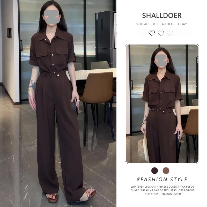 2025新款时尚套装女帅气双排扣上衣宽松显瘦阔腿裤休闲两件套