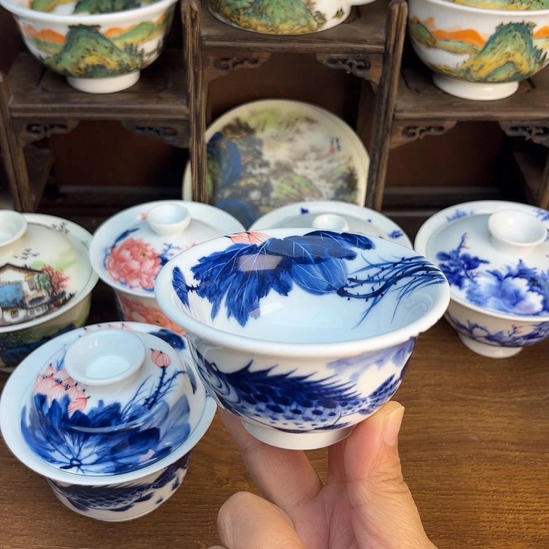 忠意堂釉下彩荷花鳜鱼