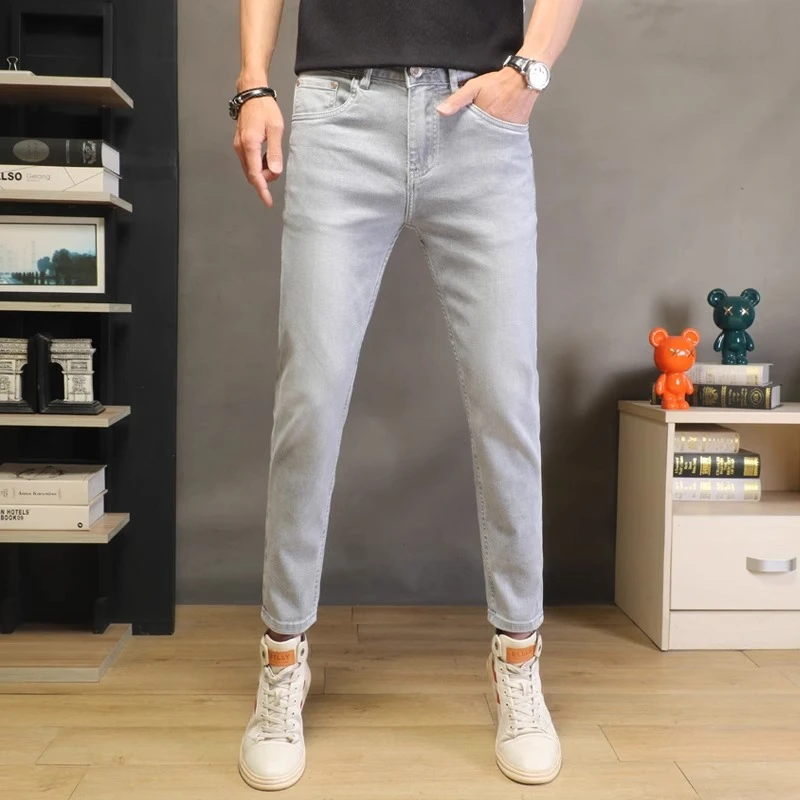Cebrodz2025新款高端牛仔裤男修身小脚裤弹力韩版休闲薄款九分裤