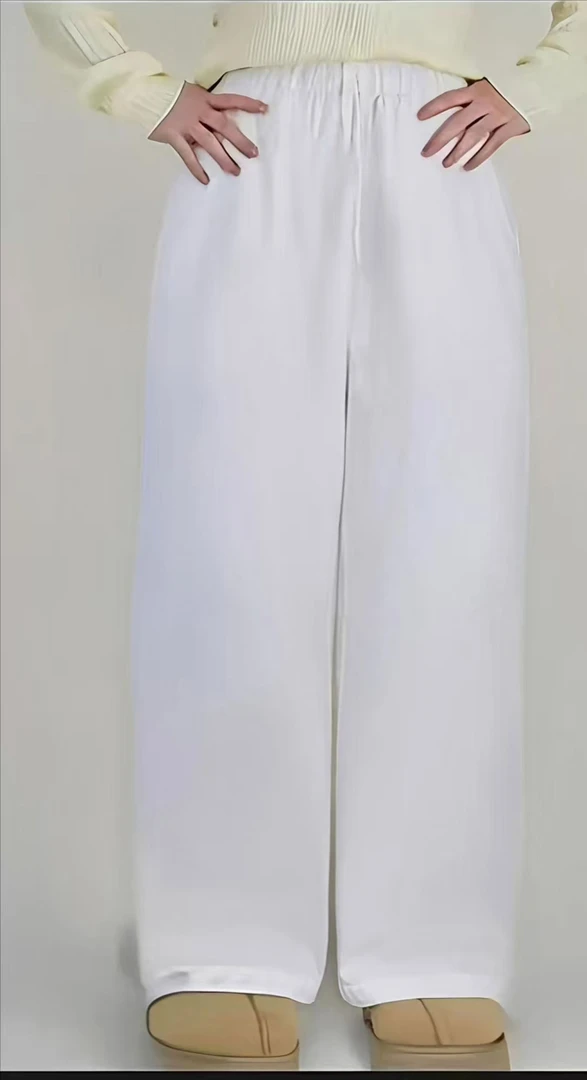 壹尘未央2025莱赛尔亚麻休闲显瘦百搭宽松阔腿白色松紧腰直统裤