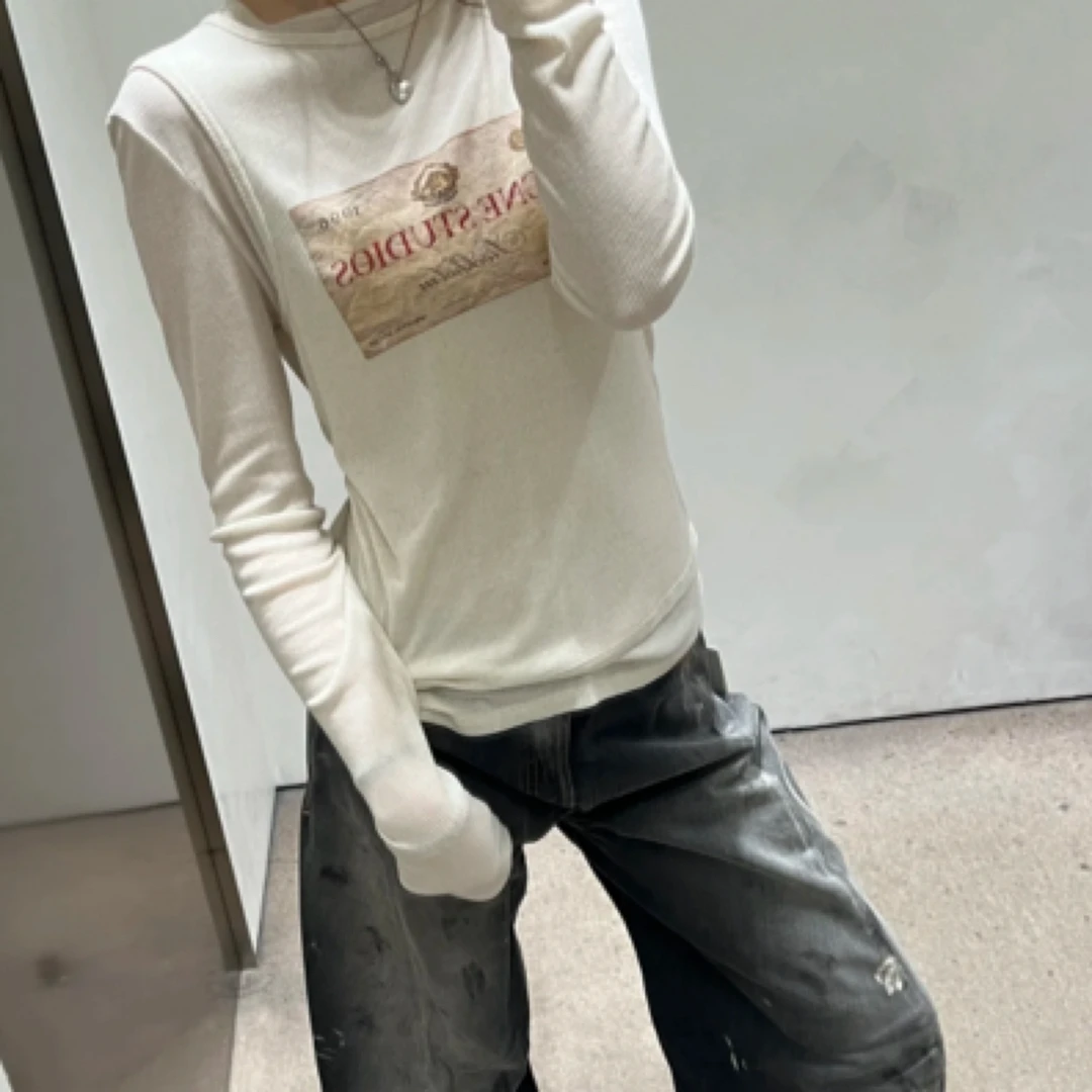 99新 maje aa557/Acne 全新未使用25新款假两件长袖T恤 纤维 s码