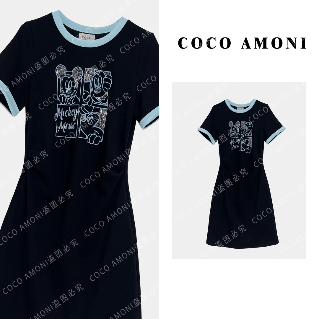 设计师新款高定女装拼接趣味卡通立体设计显瘦气质连衣裙ZC278