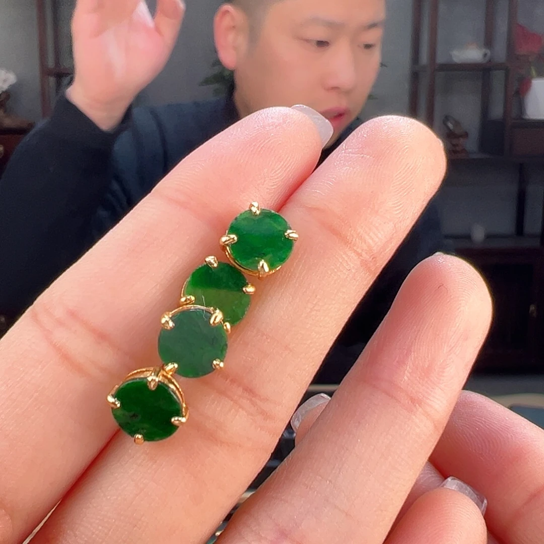 翡翠耳饰银S925镶嵌多样性发货一副