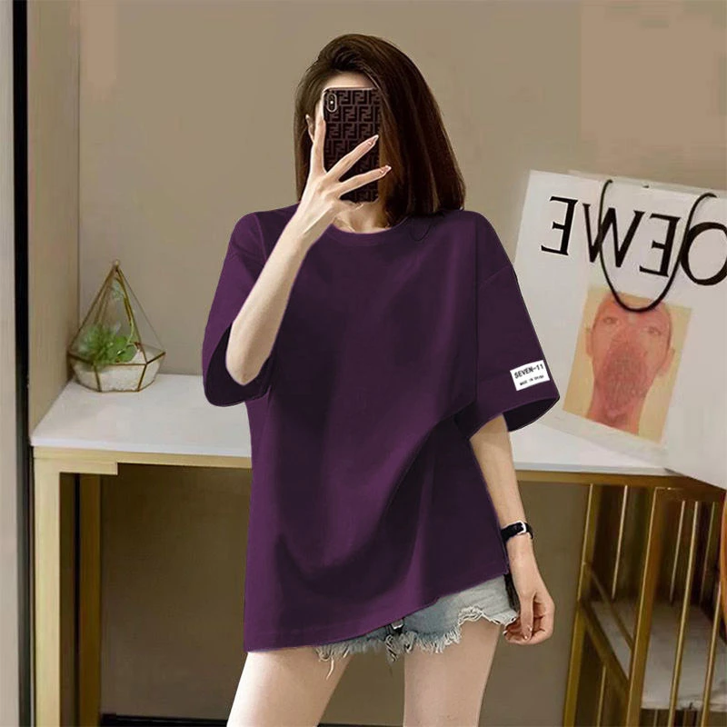纯棉短袖T恤女2025夏季新款大码时尚宽松胖mm体恤百搭圆领上衣潮
