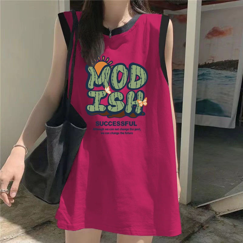 夏季薄款2025新款洋气无袖背心女重磅纯棉中长款上衣休闲圆领t恤