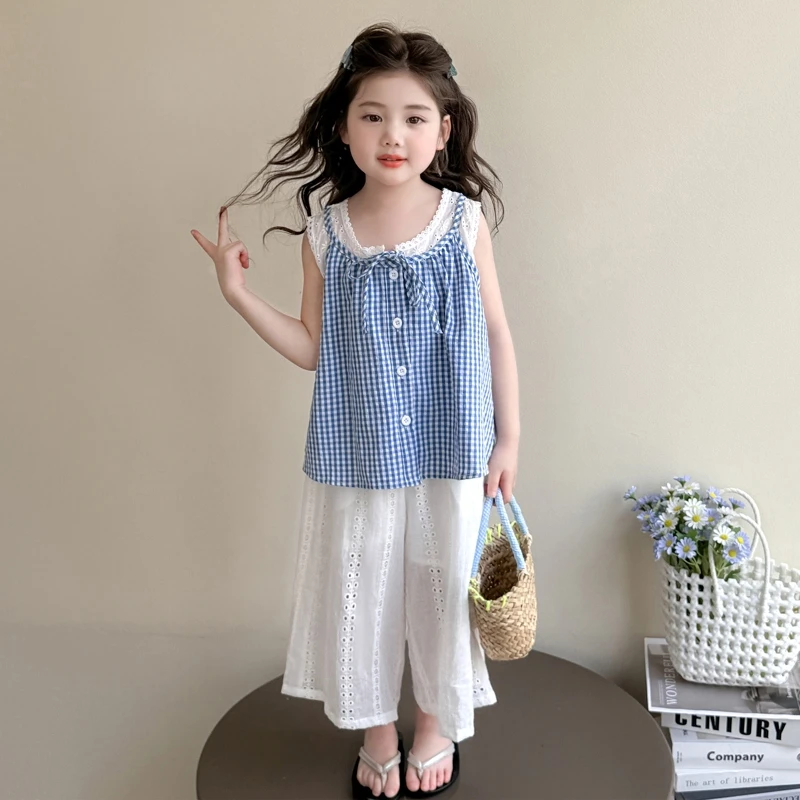 童装女童夏装套装2025新款洋气背心韩范阔腿裤潮时髦夏季薄款衣服