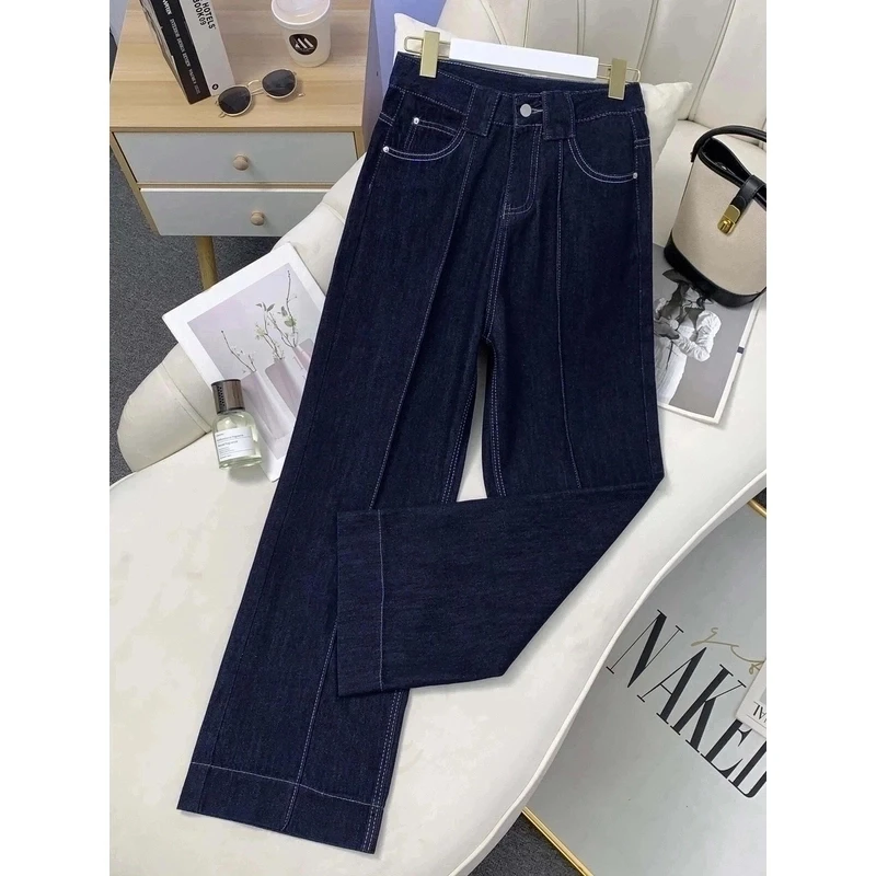 春秋新款高腰显瘦窄版阔腿牛仔裤美腿线梨型身材小个子女百搭8007