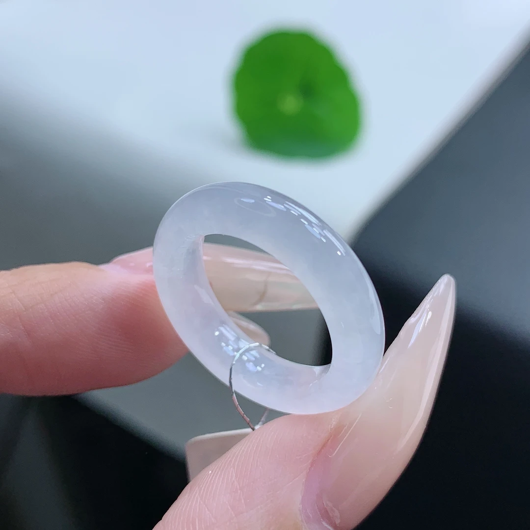 12-13号 缅甸天然A货 冰种白月光翡翠戒指指环尺寸16.2-5.4-3.9mm