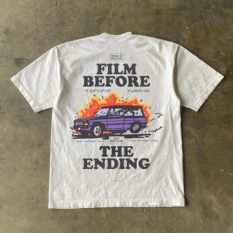 2025新款夏季圆领宽松汽车字母印花短袖t恤男重磅纯棉潮流上衣tee