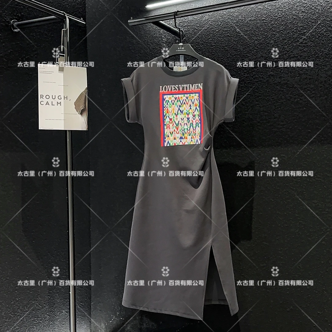 【linda】【46】高品质款【莫奈花园】设计时尚印花收褶显瘦连衣裙