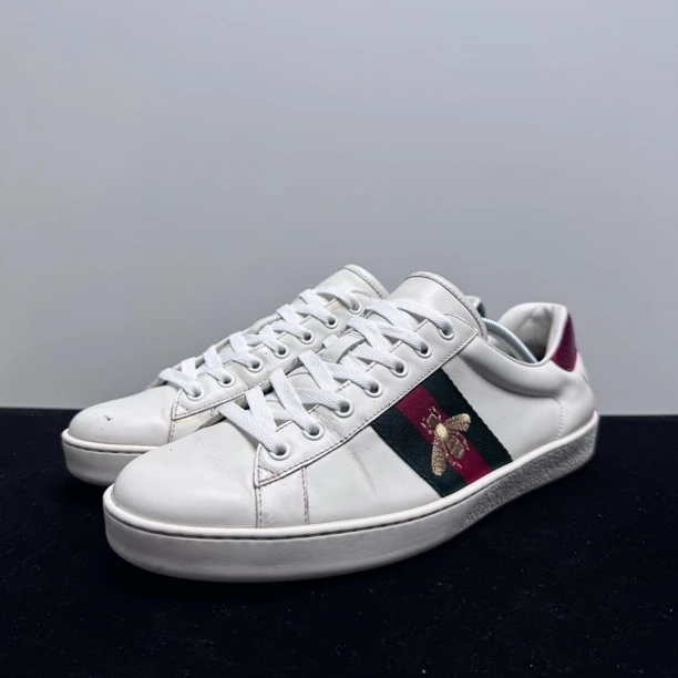 95新 GUCCI/古驰 43码/uk9 ACE 刺绣 时尚板鞋 白绿古驰