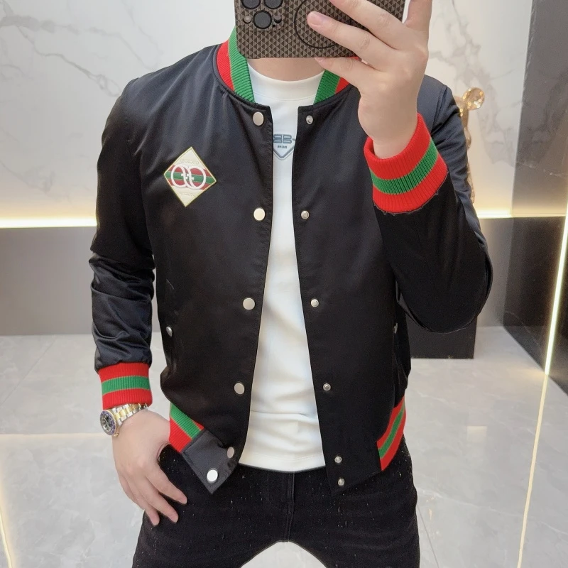 2025秋冬新品轻奢男士时尚夹克加棉加厚修身帅气翻领外套休闲5520