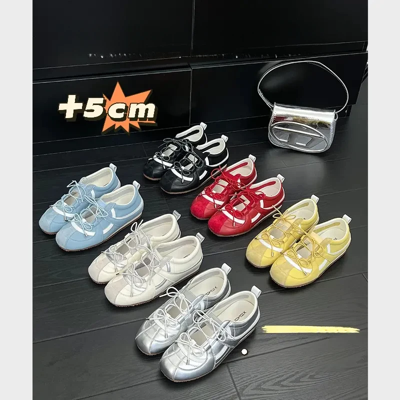 「鲸喜」内增高5cm甜妹德训鞋女2025新款韩版运动芭蕾风玛丽珍单鞋