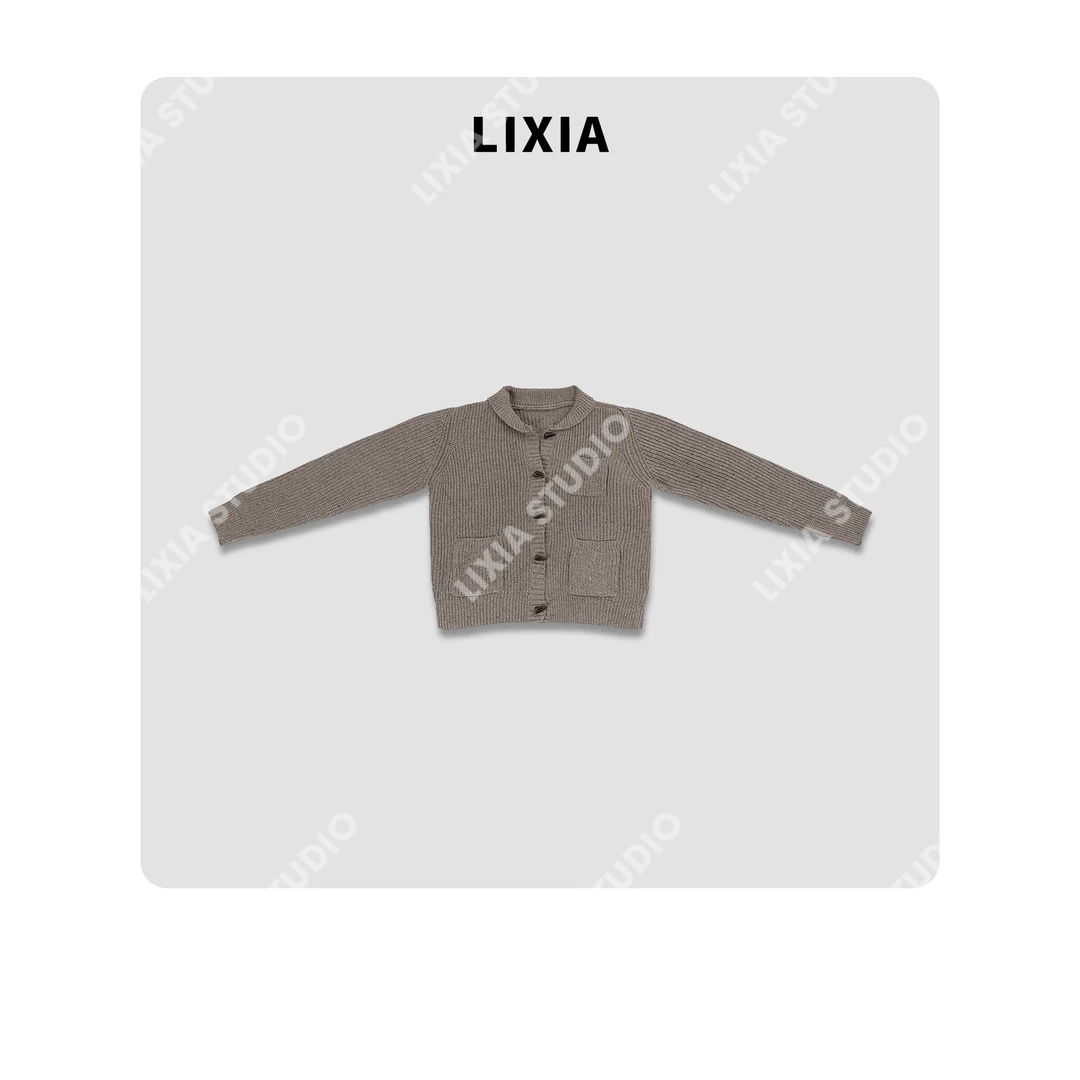 LIXIA【格调人生】休闲简约慵懒感羊毛尼龙混纺翻领开衫毛衣-D10129