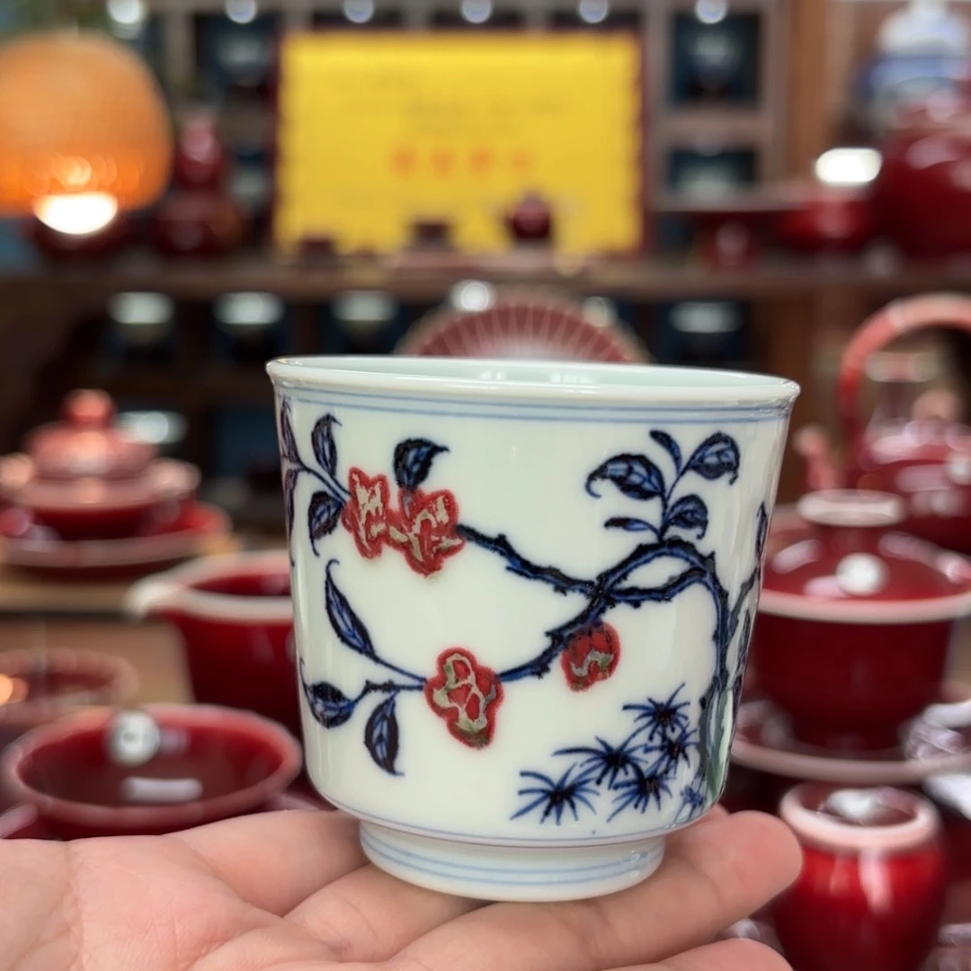 闻轩坊原矿青花釉里红 直升杯