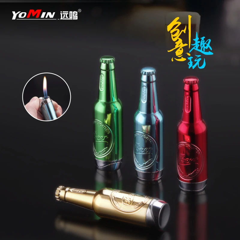 男士高档礼物啤酒瓶反复充气明火个性趣玩可调艾特草蜢打火机同款