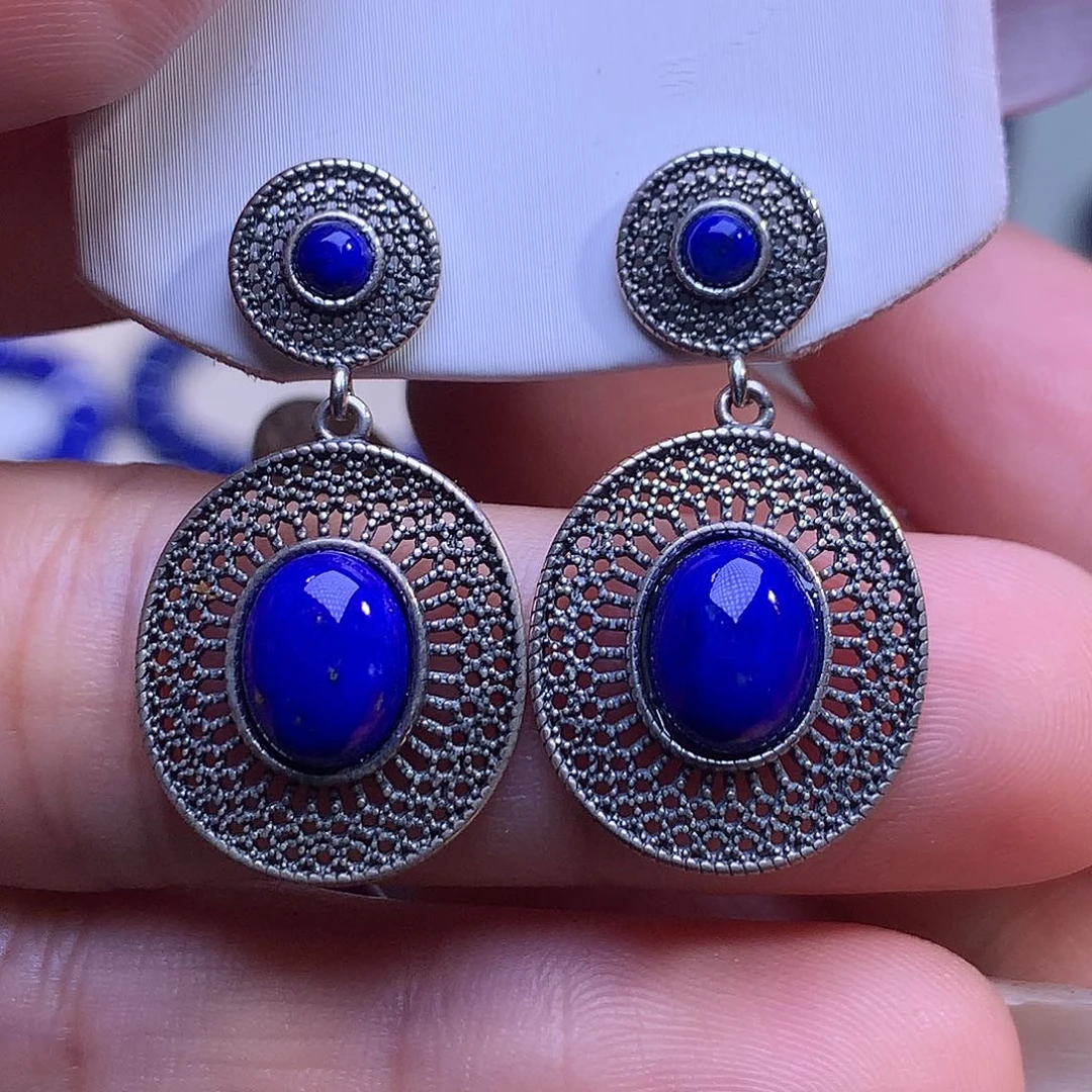 青金石银S925镶嵌耳饰18.6m