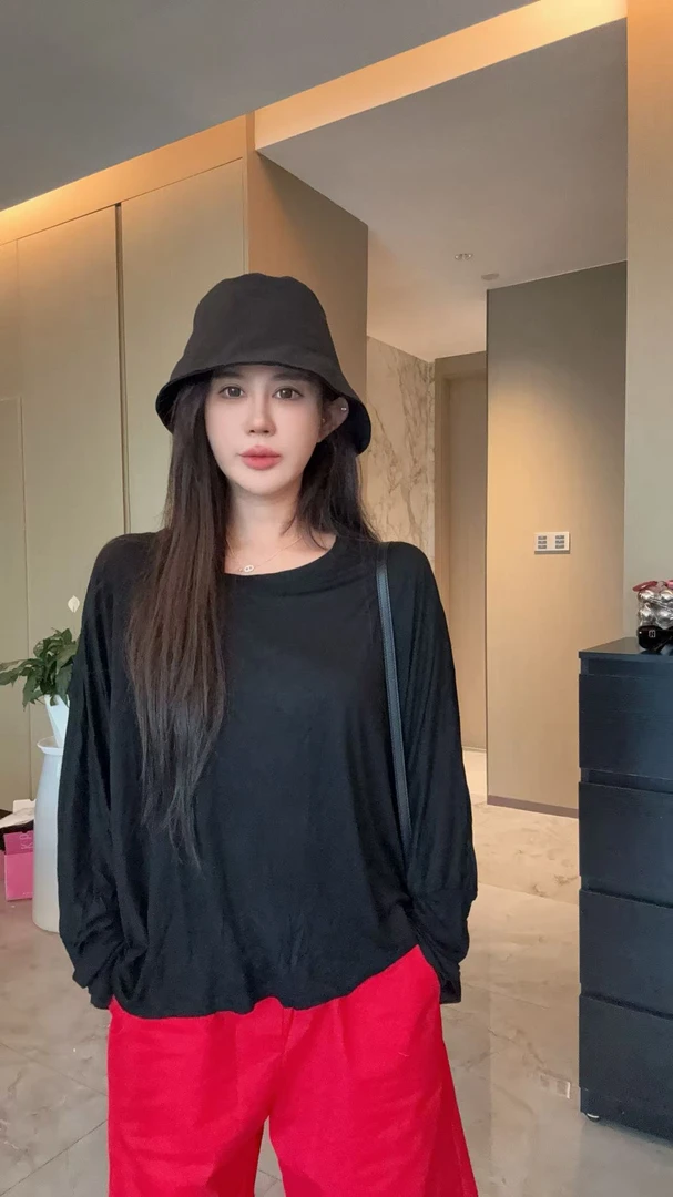 Dami 纯色净版百搭长袖t恤女春季宽松内搭打底衫女