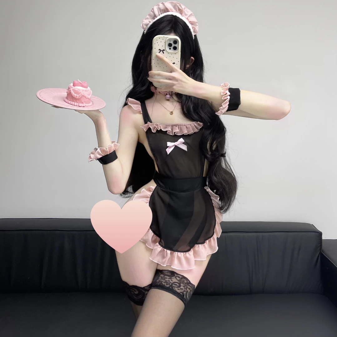 【绯燃蜜语】性感法式约会睡裙纯欲风黑色乖巧粉色荷叶边蕾丝夏季