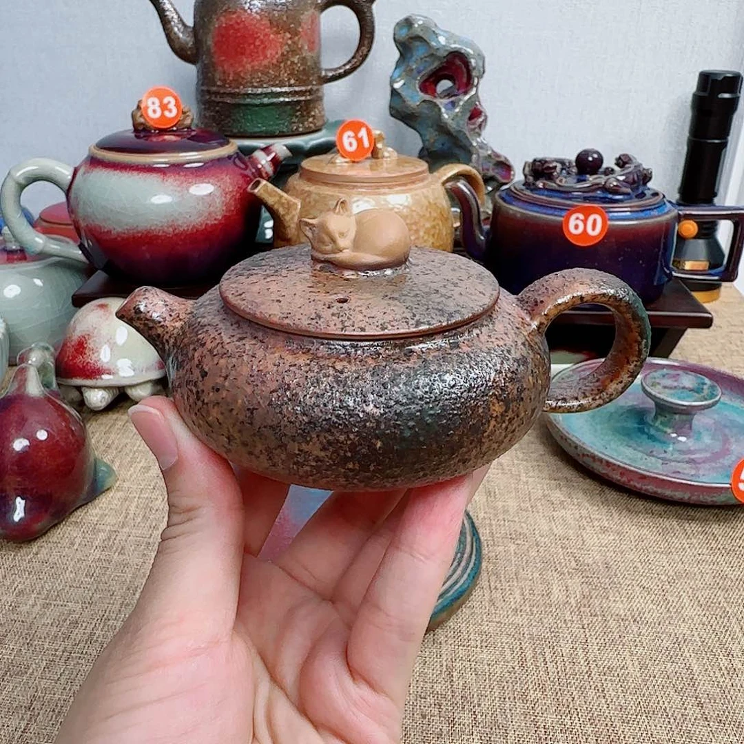 垕瓷甄选柴烧小猫壶