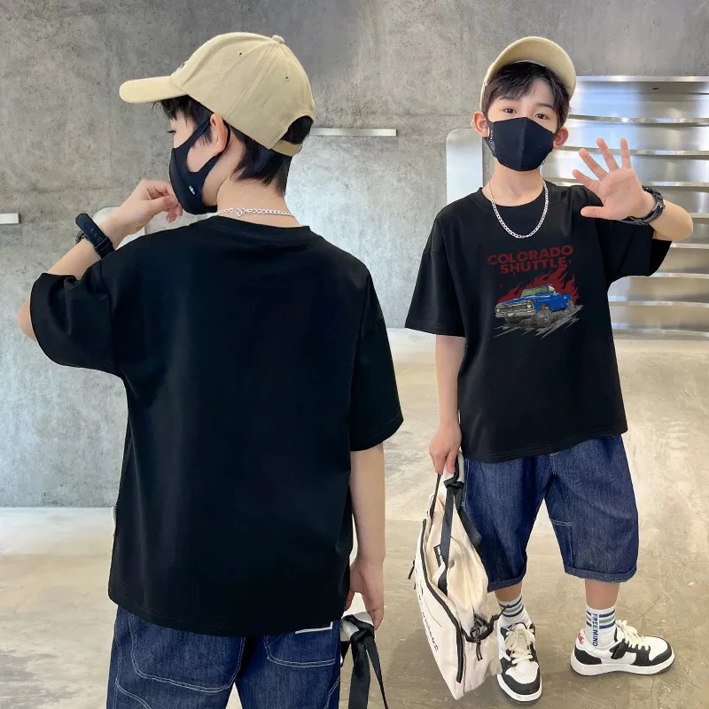 【100%纯棉】男童短袖宽松百搭夏季卡通动漫T恤男孩上衣爆款极简风