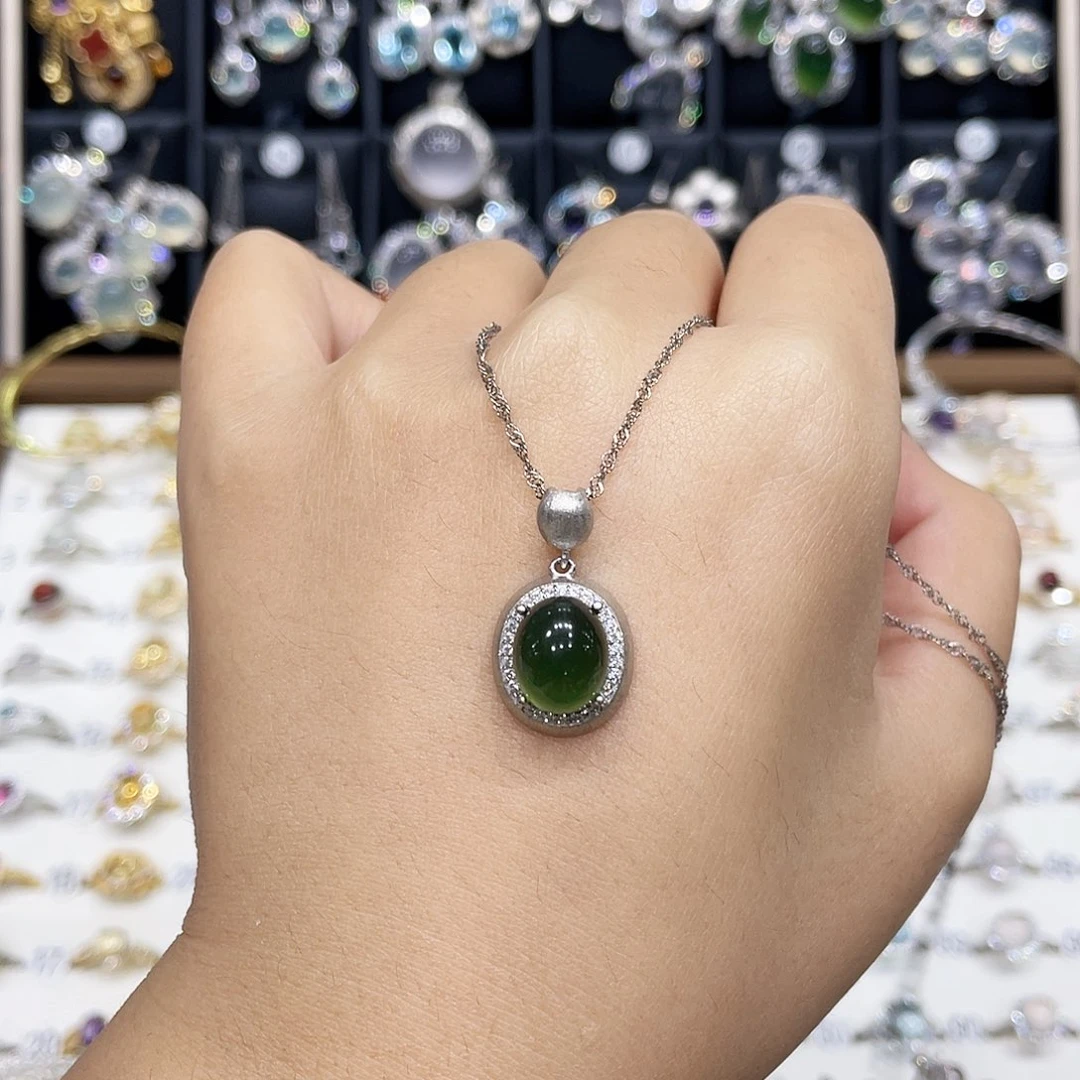 国***秧岫玉银S925镶嵌吊坠(赠链)