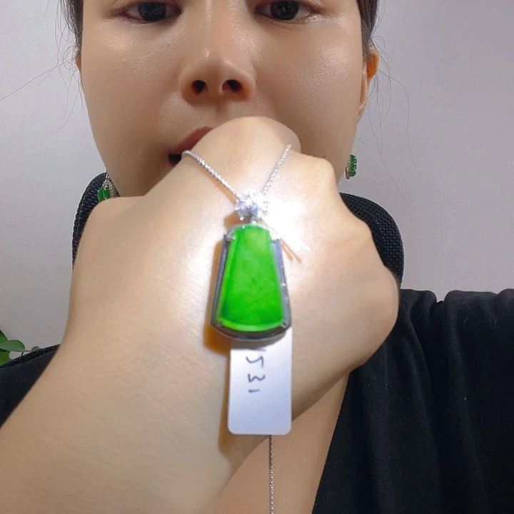 吊坠(不含链)银S925镶嵌翡翠