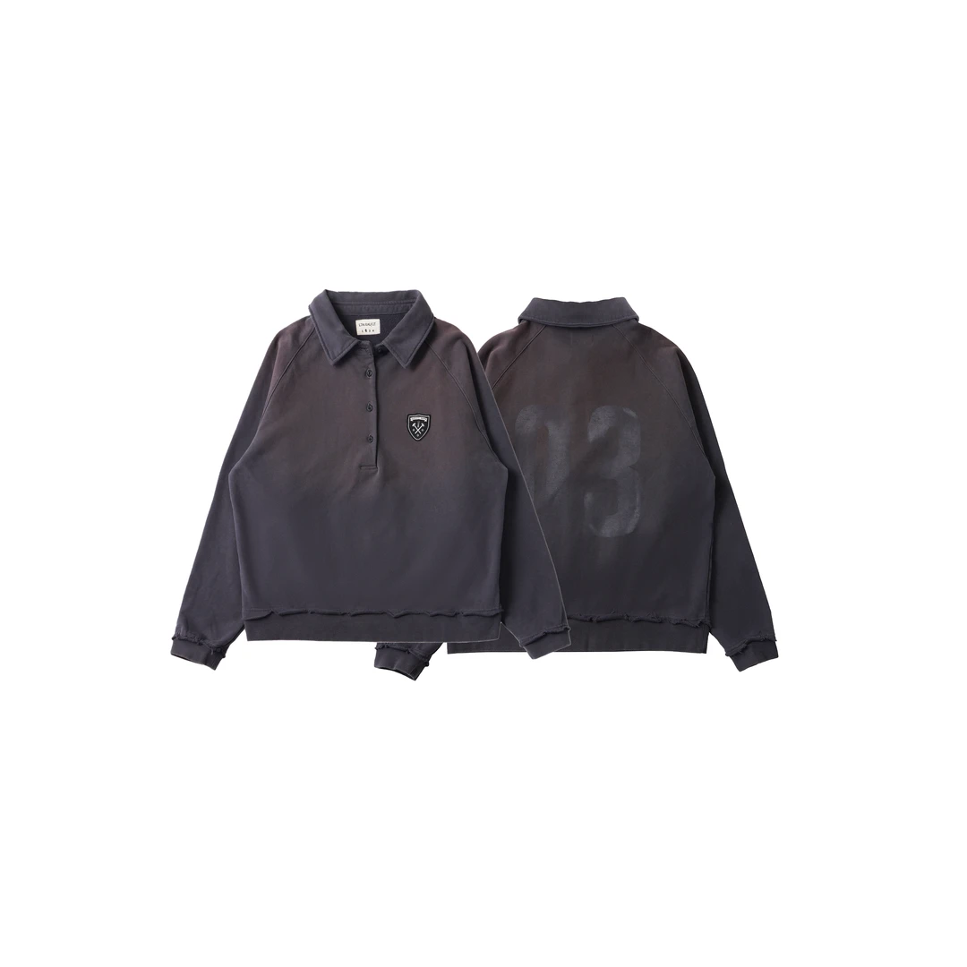 LIBERAFIT＜03＞ 日晒洗水Sunfade 做旧Polo卫衣刺绣徽章套头长袖