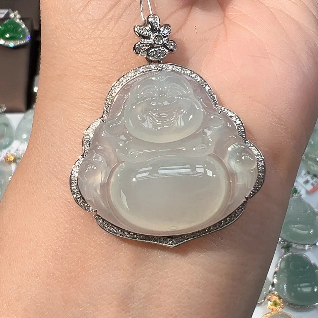 翡翠18K金镶嵌吊坠(不含链)佛公